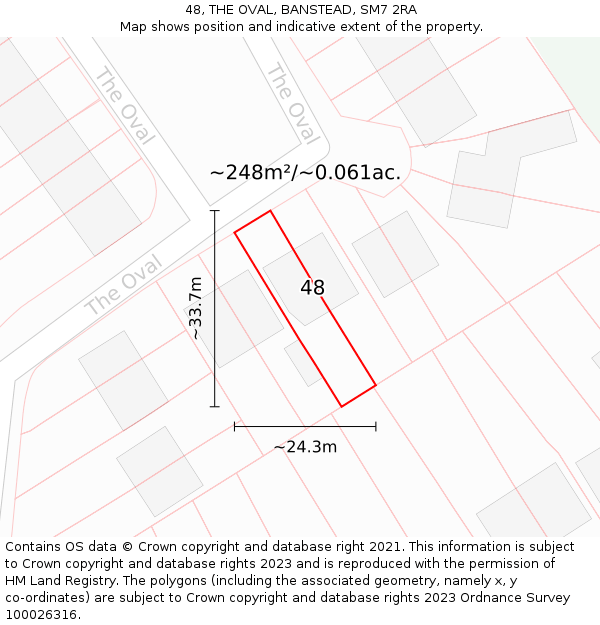 48, THE OVAL, BANSTEAD, SM7 2RA: Plot and title map