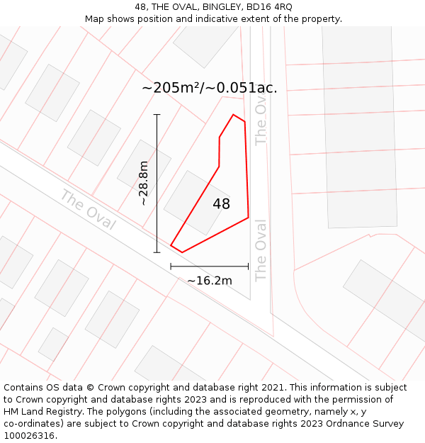 48, THE OVAL, BINGLEY, BD16 4RQ: Plot and title map