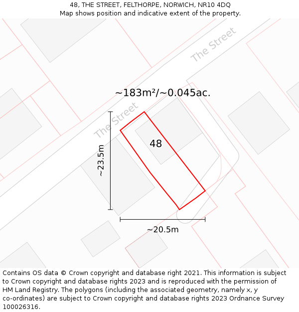 48, THE STREET, FELTHORPE, NORWICH, NR10 4DQ: Plot and title map