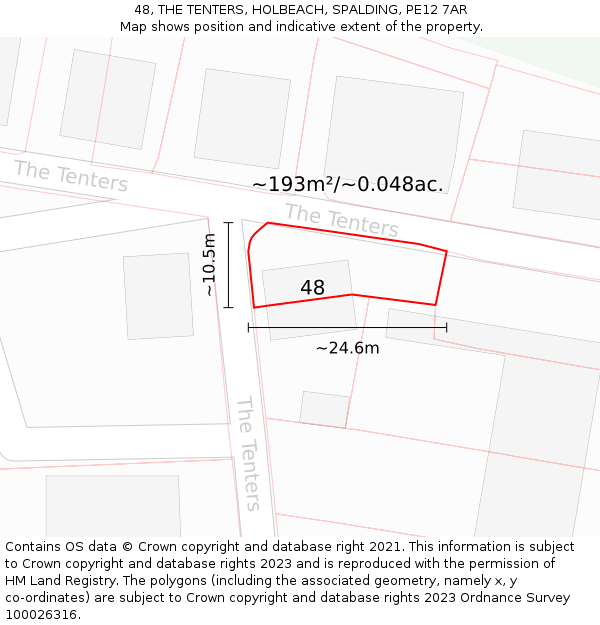 48, THE TENTERS, HOLBEACH, SPALDING, PE12 7AR: Plot and title map