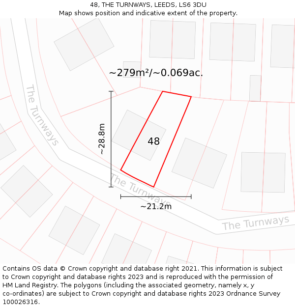 48, THE TURNWAYS, LEEDS, LS6 3DU: Plot and title map