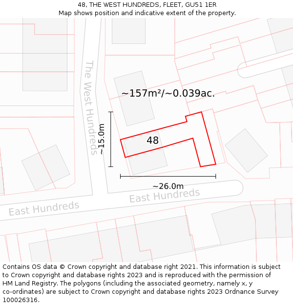 48, THE WEST HUNDREDS, FLEET, GU51 1ER: Plot and title map