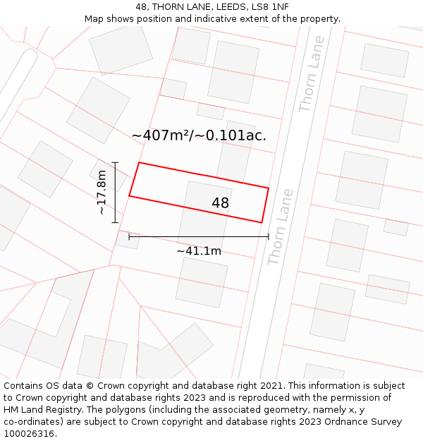 48, THORN LANE, LEEDS, LS8 1NF: Plot and title map