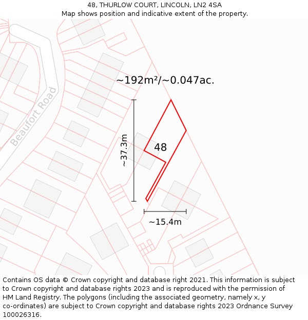 48, THURLOW COURT, LINCOLN, LN2 4SA: Plot and title map