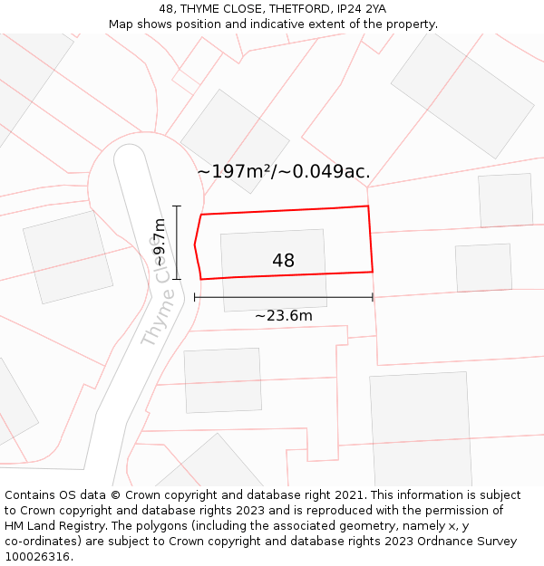 48, THYME CLOSE, THETFORD, IP24 2YA: Plot and title map