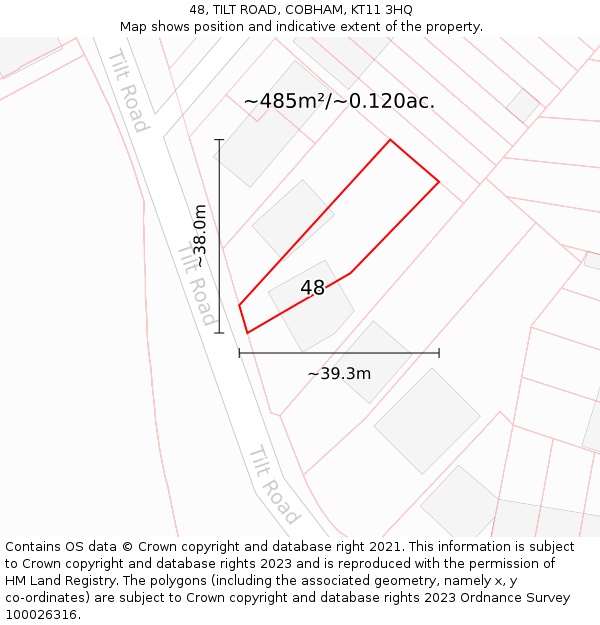 48, TILT ROAD, COBHAM, KT11 3HQ: Plot and title map