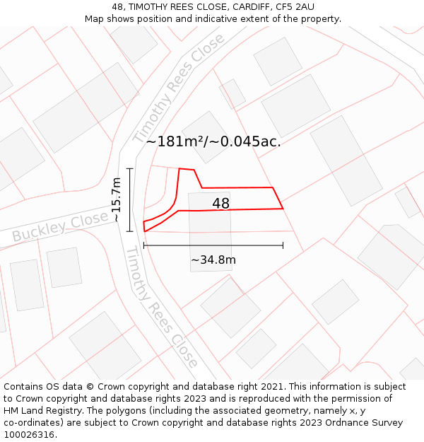 48, TIMOTHY REES CLOSE, CARDIFF, CF5 2AU: Plot and title map