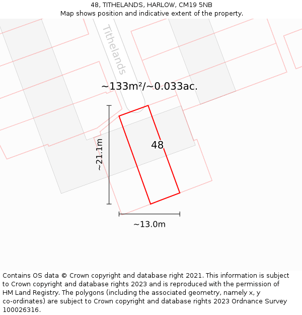 48, TITHELANDS, HARLOW, CM19 5NB: Plot and title map