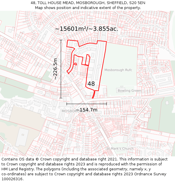 48, TOLL HOUSE MEAD, MOSBOROUGH, SHEFFIELD, S20 5EN: Plot and title map