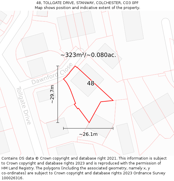 48, TOLLGATE DRIVE, STANWAY, COLCHESTER, CO3 0PF: Plot and title map