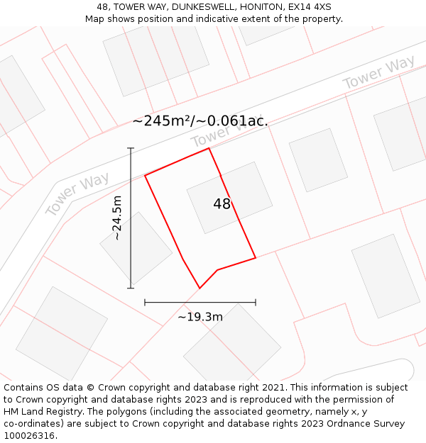 48, TOWER WAY, DUNKESWELL, HONITON, EX14 4XS: Plot and title map