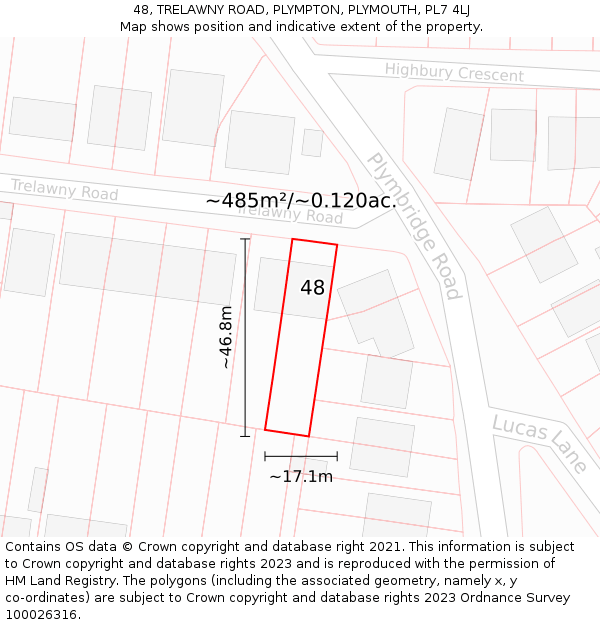 48, TRELAWNY ROAD, PLYMPTON, PLYMOUTH, PL7 4LJ: Plot and title map