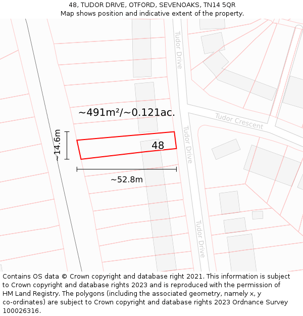 48, TUDOR DRIVE, OTFORD, SEVENOAKS, TN14 5QR: Plot and title map