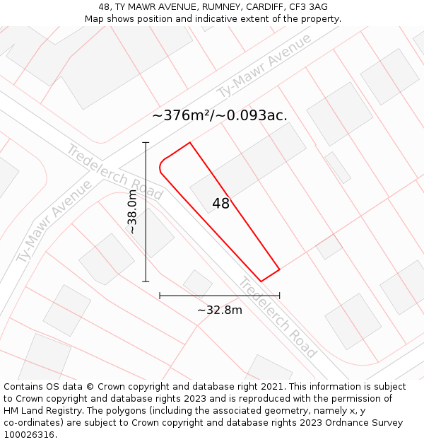 48, TY MAWR AVENUE, RUMNEY, CARDIFF, CF3 3AG: Plot and title map