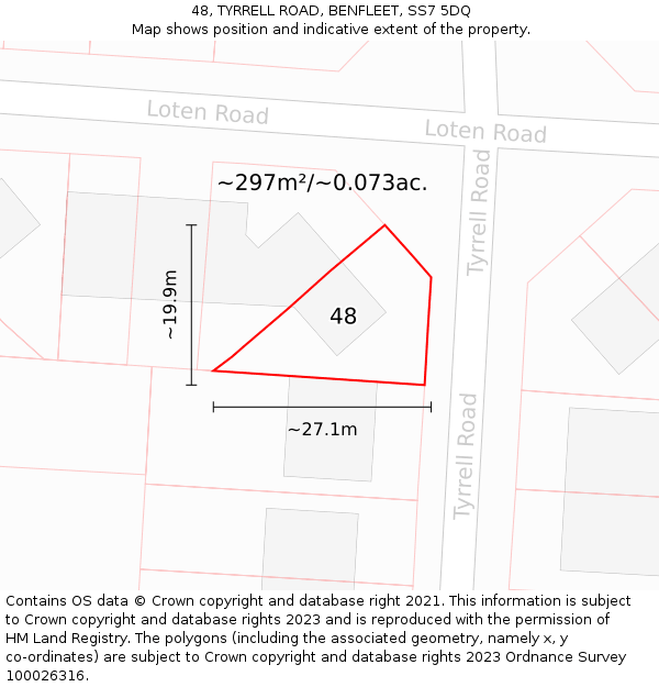 48, TYRRELL ROAD, BENFLEET, SS7 5DQ: Plot and title map