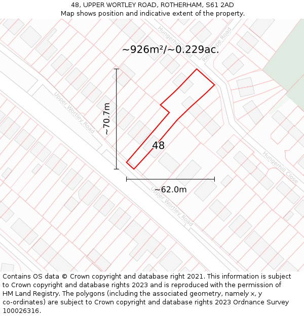 48, UPPER WORTLEY ROAD, ROTHERHAM, S61 2AD: Plot and title map