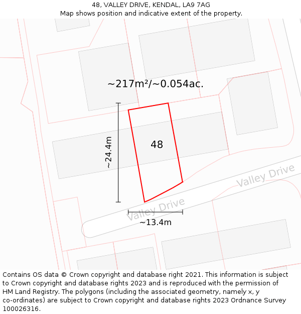 48, VALLEY DRIVE, KENDAL, LA9 7AG: Plot and title map