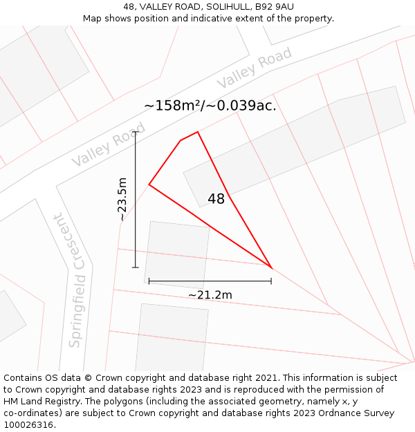 48, VALLEY ROAD, SOLIHULL, B92 9AU: Plot and title map