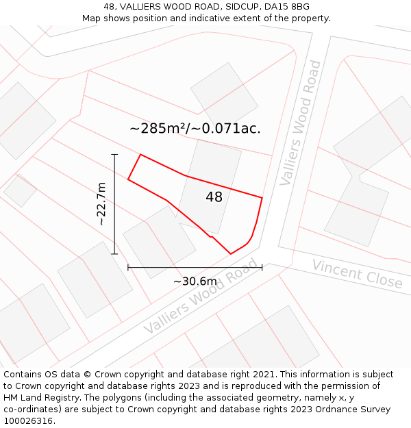 48, VALLIERS WOOD ROAD, SIDCUP, DA15 8BG: Plot and title map