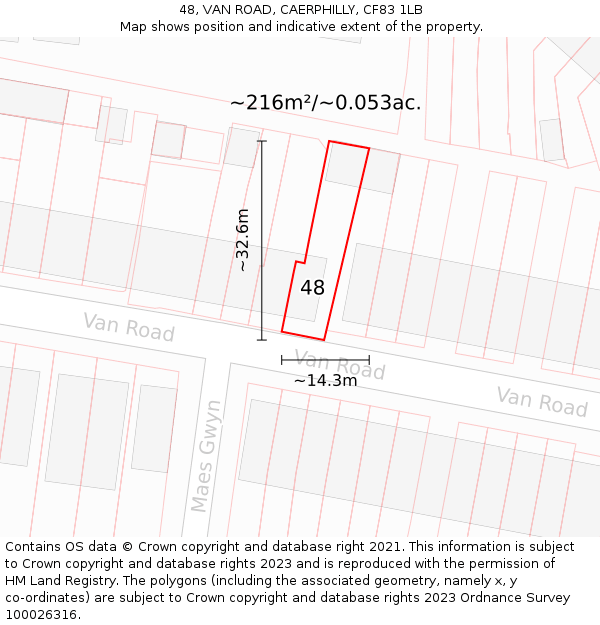 48, VAN ROAD, CAERPHILLY, CF83 1LB: Plot and title map