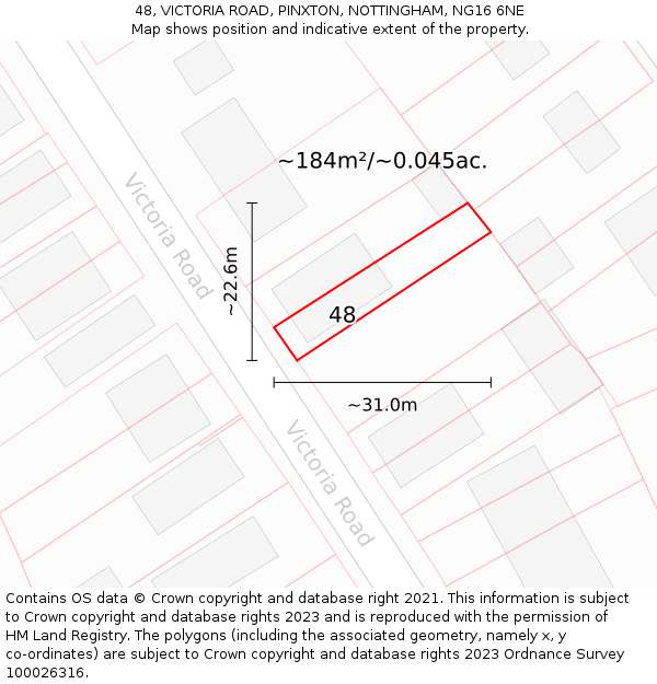 48, VICTORIA ROAD, PINXTON, NOTTINGHAM, NG16 6NE: Plot and title map