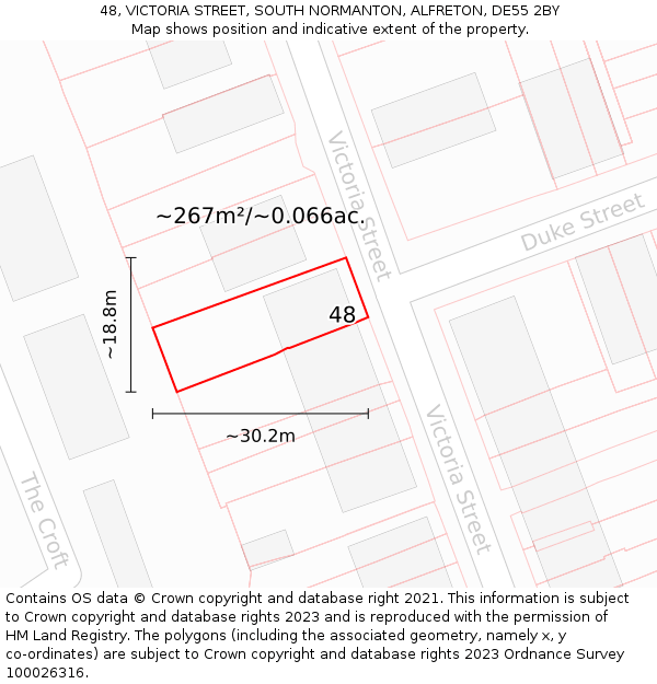 48, VICTORIA STREET, SOUTH NORMANTON, ALFRETON, DE55 2BY: Plot and title map