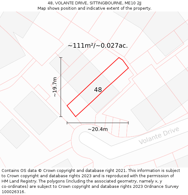 48, VOLANTE DRIVE, SITTINGBOURNE, ME10 2JJ: Plot and title map