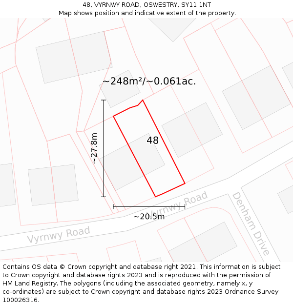 48, VYRNWY ROAD, OSWESTRY, SY11 1NT: Plot and title map