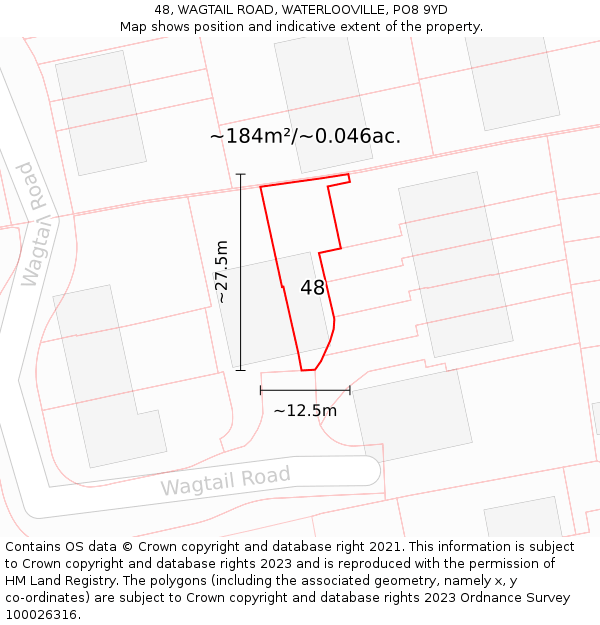 48, WAGTAIL ROAD, WATERLOOVILLE, PO8 9YD: Plot and title map