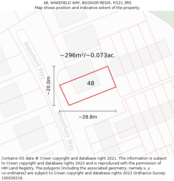 48, WAKEFIELD WAY, BOGNOR REGIS, PO21 3RS: Plot and title map