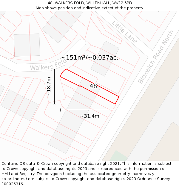 48, WALKERS FOLD, WILLENHALL, WV12 5PB: Plot and title map