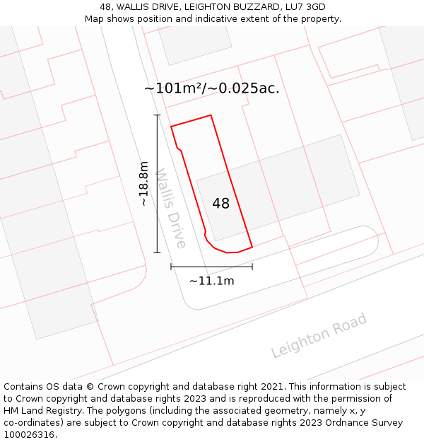 48, WALLIS DRIVE, LEIGHTON BUZZARD, LU7 3GD: Plot and title map