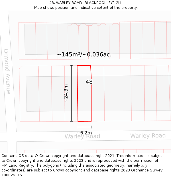 48, WARLEY ROAD, BLACKPOOL, FY1 2LL: Plot and title map