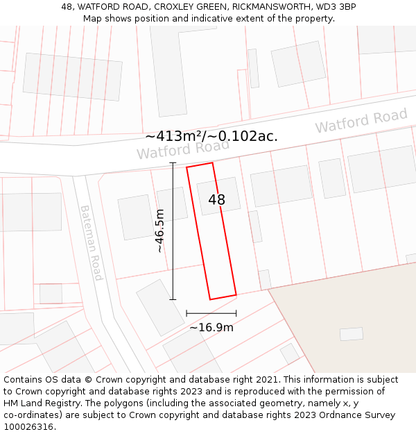 48, WATFORD ROAD, CROXLEY GREEN, RICKMANSWORTH, WD3 3BP: Plot and title map