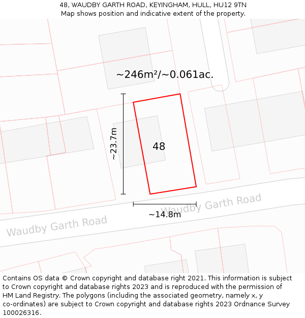 48, WAUDBY GARTH ROAD, KEYINGHAM, HULL, HU12 9TN: Plot and title map