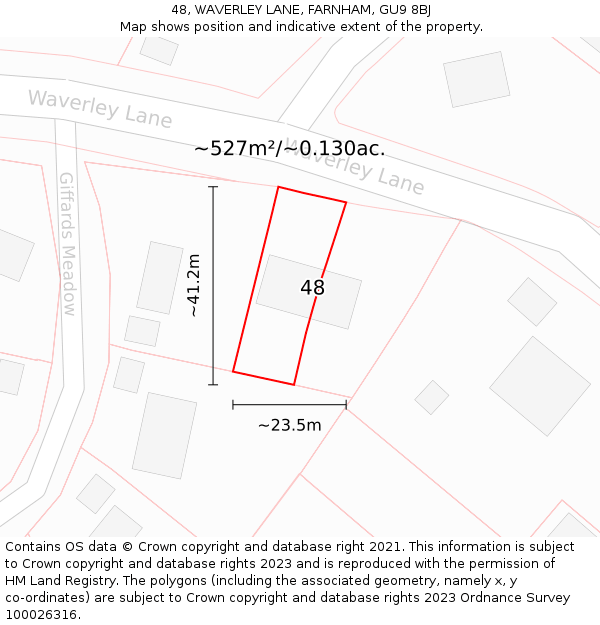 48, WAVERLEY LANE, FARNHAM, GU9 8BJ: Plot and title map