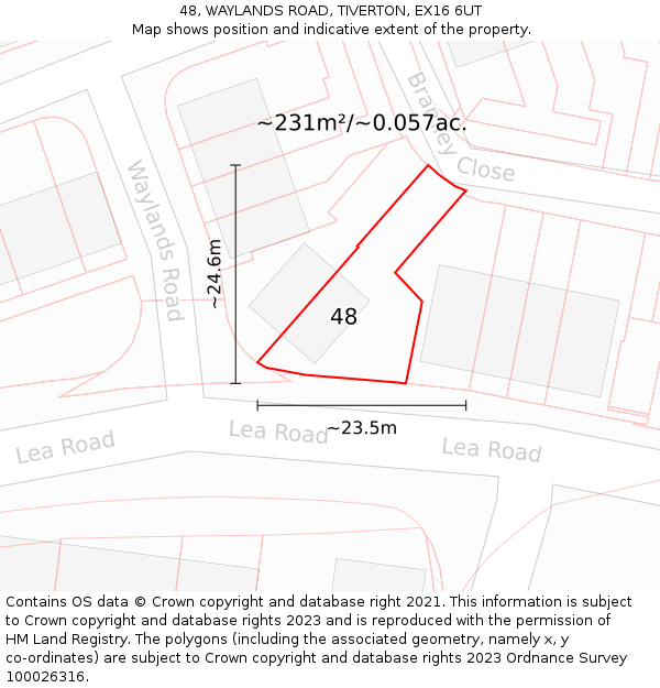48, WAYLANDS ROAD, TIVERTON, EX16 6UT: Plot and title map