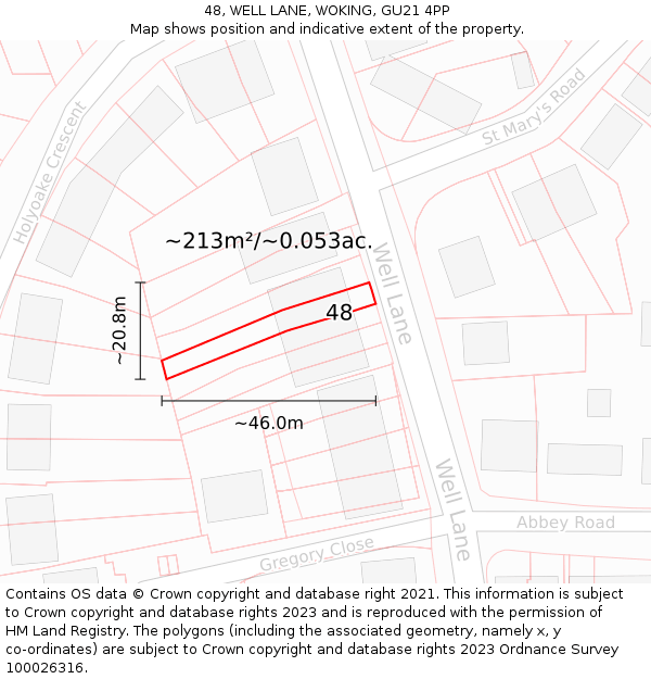 48, WELL LANE, WOKING, GU21 4PP: Plot and title map