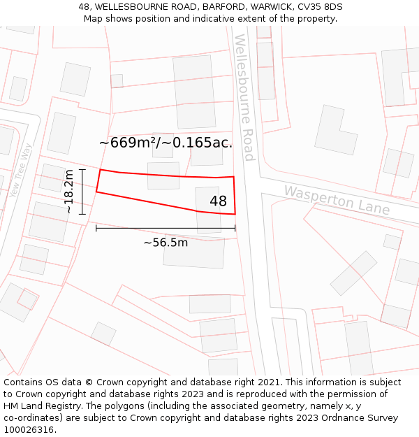 48, WELLESBOURNE ROAD, BARFORD, WARWICK, CV35 8DS: Plot and title map