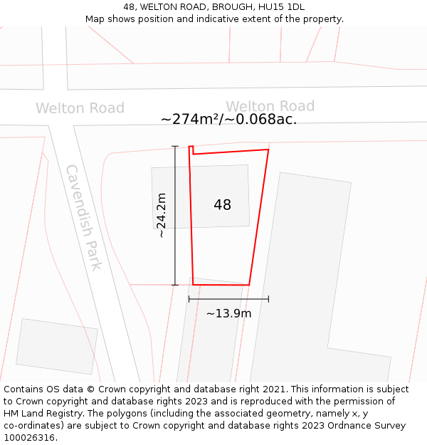 48, WELTON ROAD, BROUGH, HU15 1DL: Plot and title map