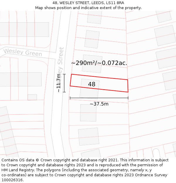 48, WESLEY STREET, LEEDS, LS11 8RA: Plot and title map