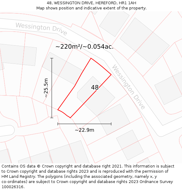 48, WESSINGTON DRIVE, HEREFORD, HR1 1AH: Plot and title map