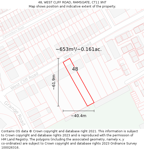 48, WEST CLIFF ROAD, RAMSGATE, CT11 9NT: Plot and title map