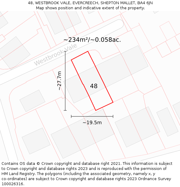 48, WESTBROOK VALE, EVERCREECH, SHEPTON MALLET, BA4 6JN: Plot and title map