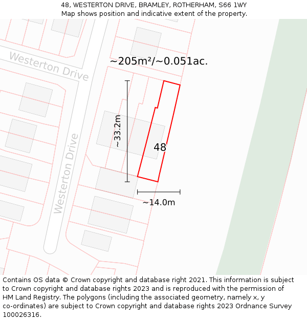 48, WESTERTON DRIVE, BRAMLEY, ROTHERHAM, S66 1WY: Plot and title map