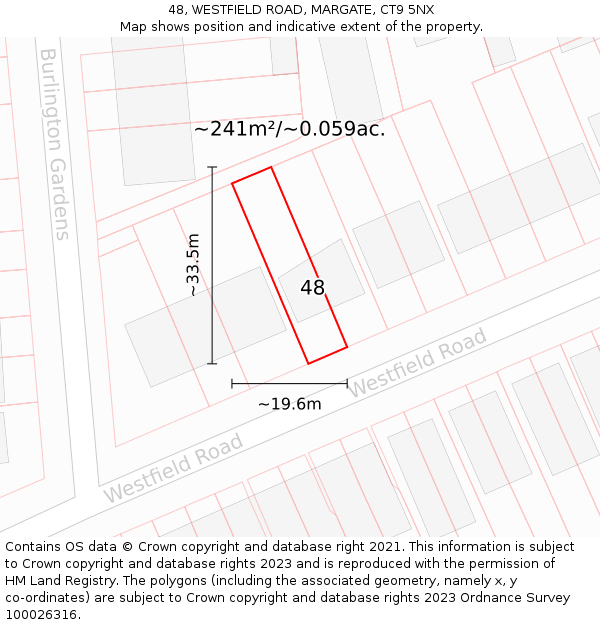 48, WESTFIELD ROAD, MARGATE, CT9 5NX: Plot and title map