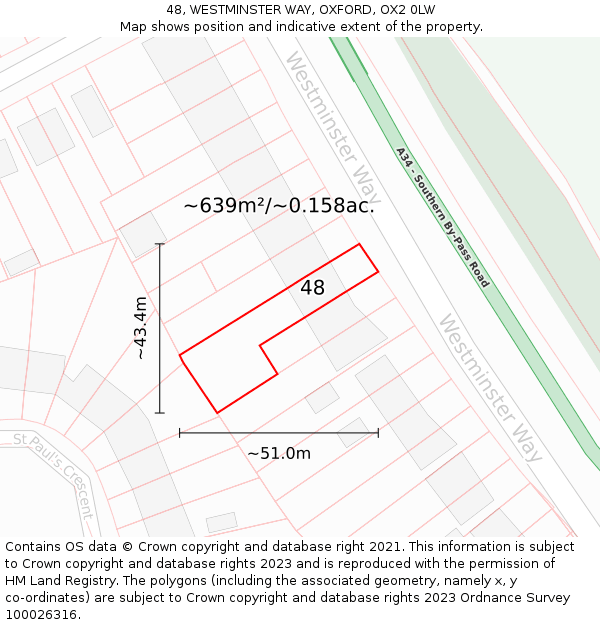 48, WESTMINSTER WAY, OXFORD, OX2 0LW: Plot and title map