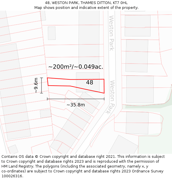 48, WESTON PARK, THAMES DITTON, KT7 0HL: Plot and title map