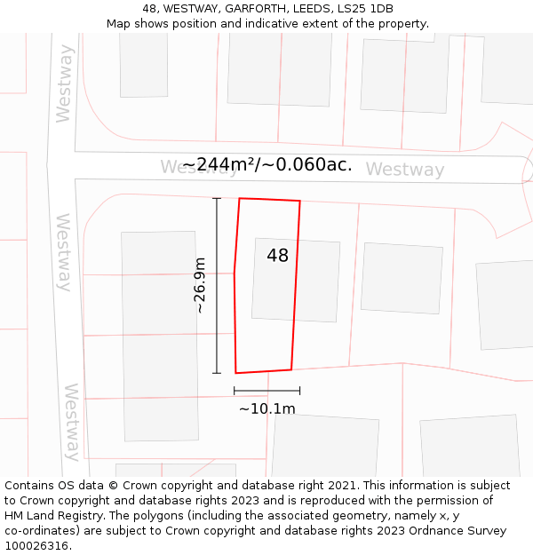 48, WESTWAY, GARFORTH, LEEDS, LS25 1DB: Plot and title map