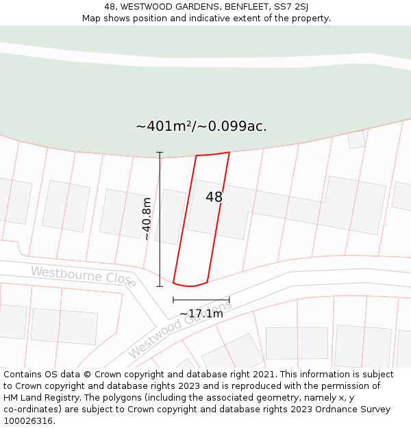 48, WESTWOOD GARDENS, BENFLEET, SS7 2SJ: Plot and title map